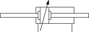 Double acting cylinder with in and out piston rod and shock adsorber at stroke end